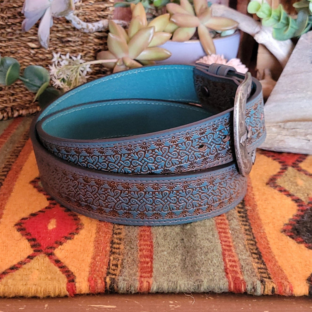 Women's Belt With Turquoise Wash by Catchfly  22093BE16 Side View