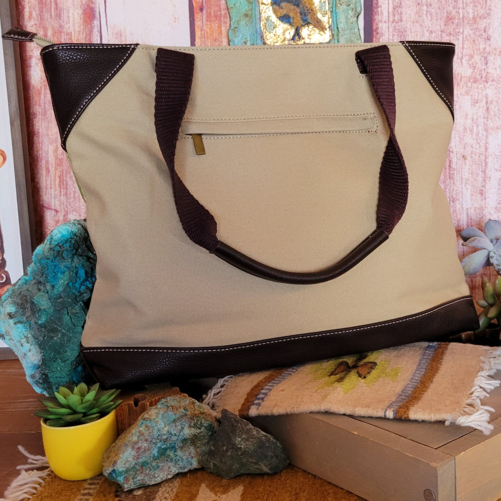 Women's Bird Safari Canvas Tote by Chala 912PB0 Back View with Handle