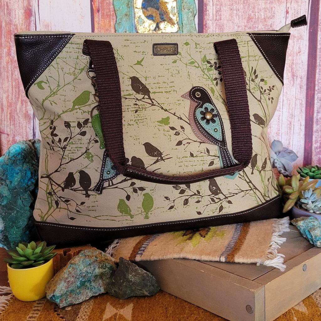 Women's Bird Safari Canvas Tote by Chala 912PB0 Front View With Handle