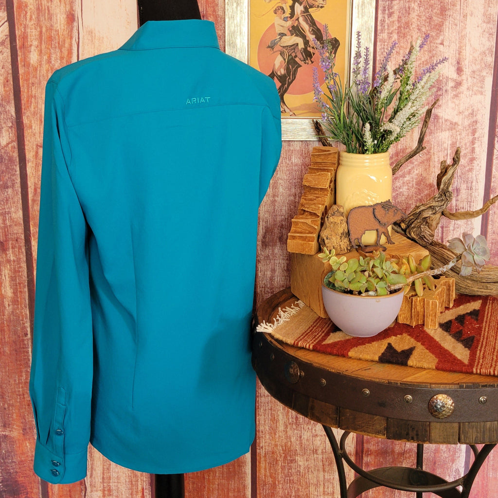 Women's Blue Kirby Pro Long Sleeve Shirt by Ariat 10058836 Back View