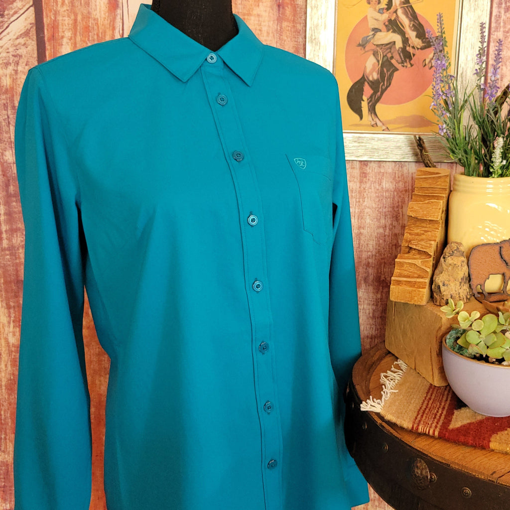 Women's Blue Kirby Pro Long Sleeve Shirt by Ariat 10058836 Detailed View