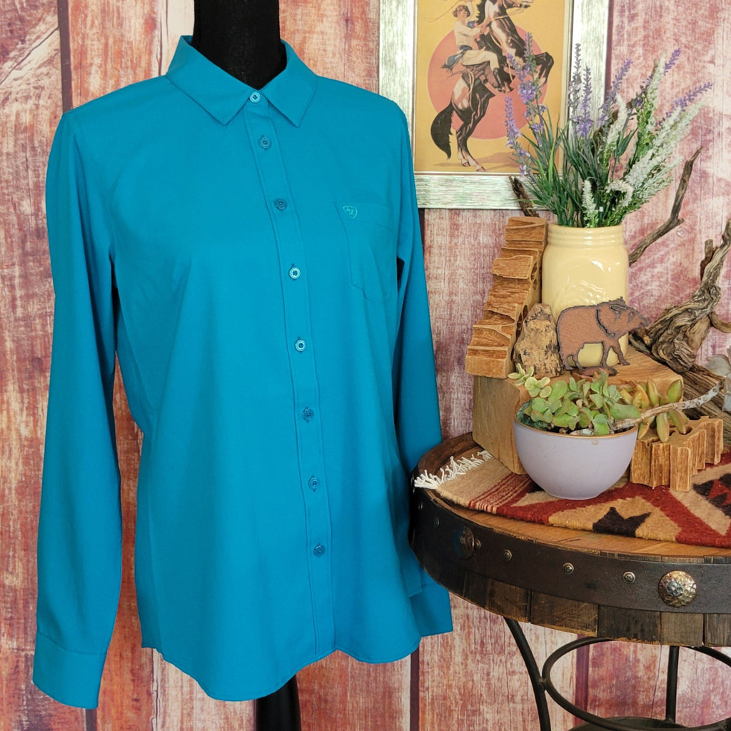 Women's Blue Kirby Pro Long Sleeve Shirt by Ariat 10058836 Front View
