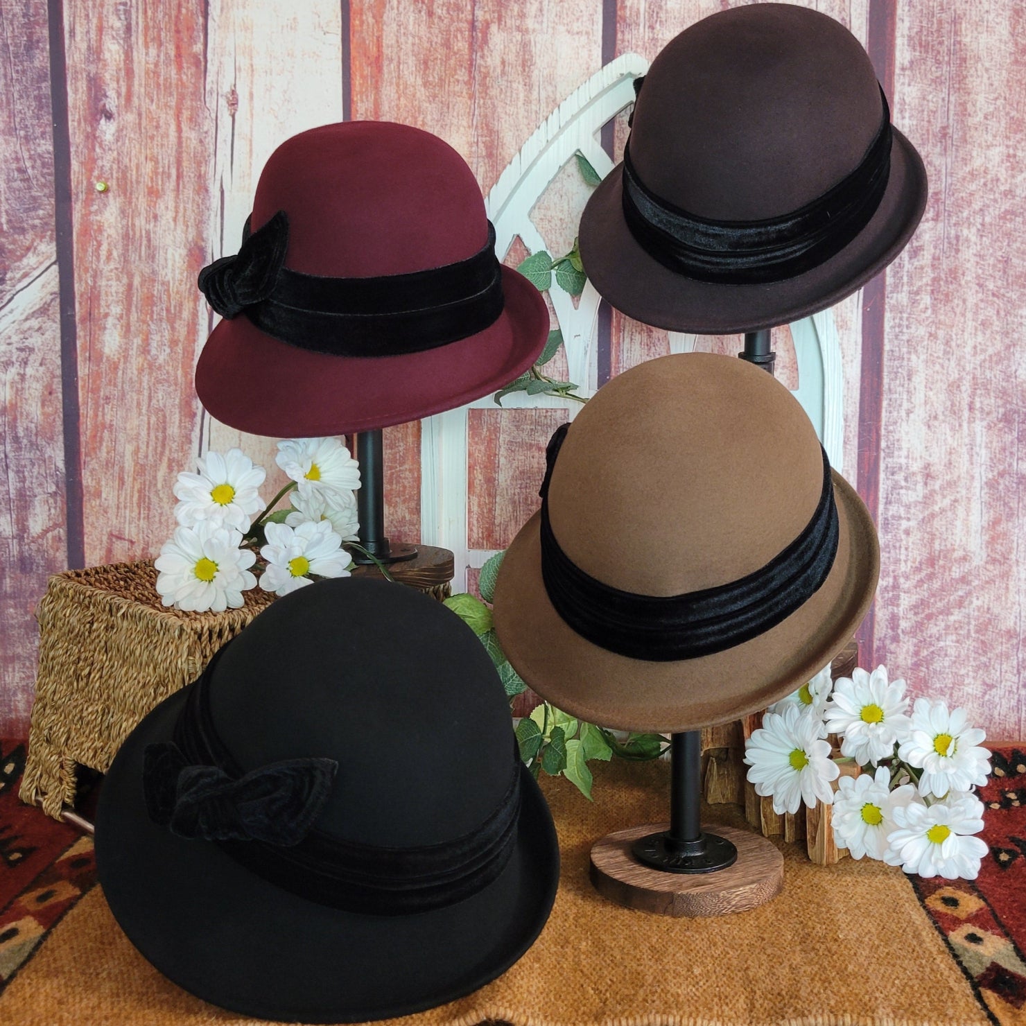 Felt Hat Cloche Hat With Bow Women's