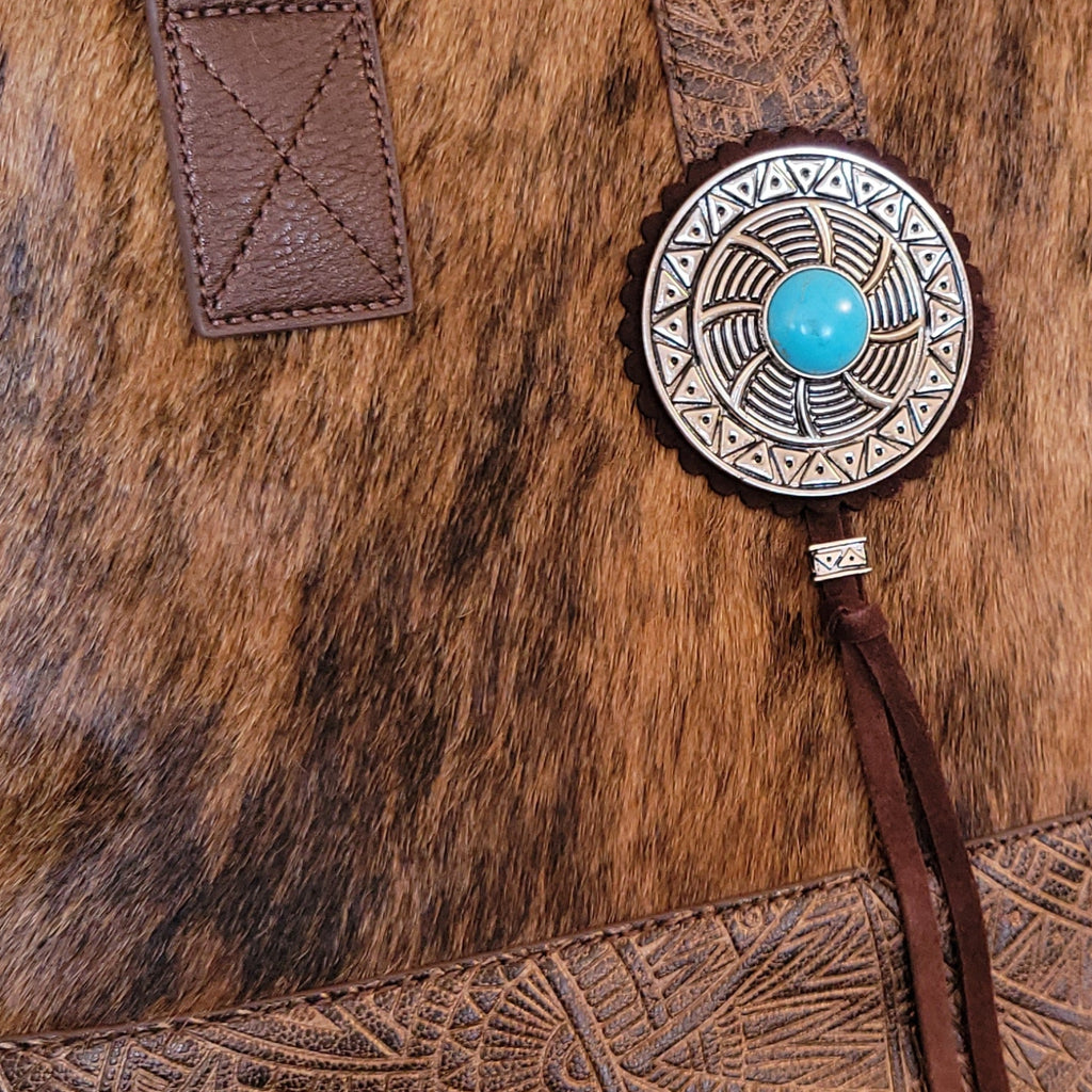 Women's Concealed Carry Hair-On Tote With Faux Turquoise Stone by Catchfly  2421300532 Detailed View