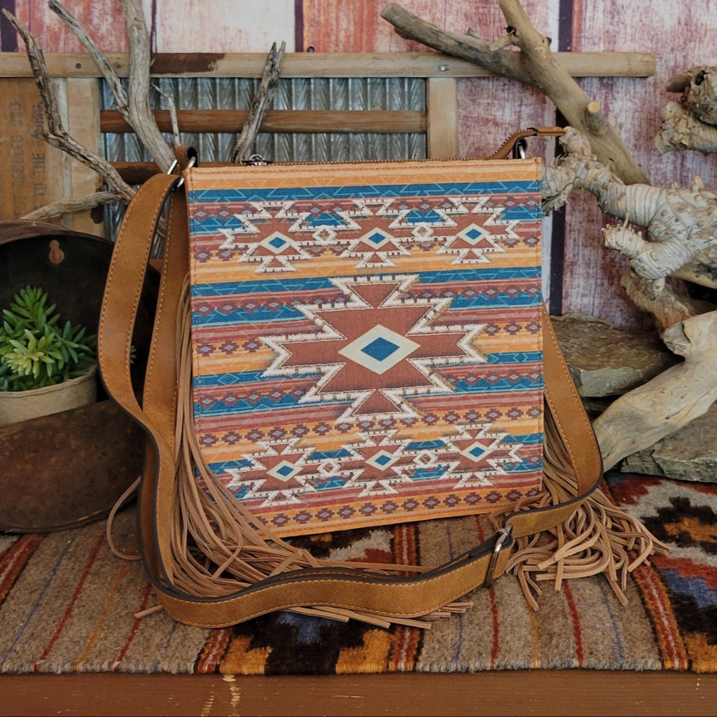 Women's Concealed Carry Southwestern Square Crossbody Purse by Red Dirt Hat Co. 2510411411 Front View With Strap