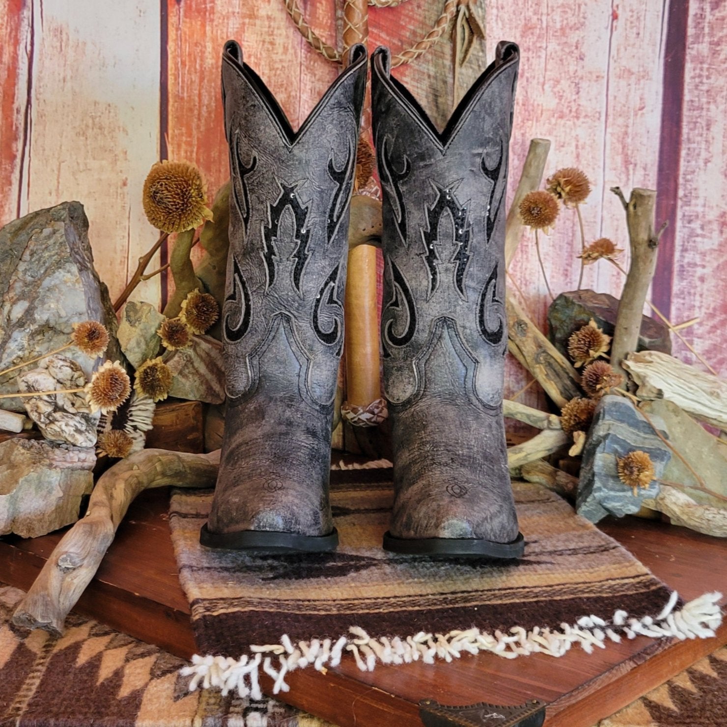 Women s Distressed Black Leather Boots by Rawhide 5130 The Branding Iron Tombstone AZ