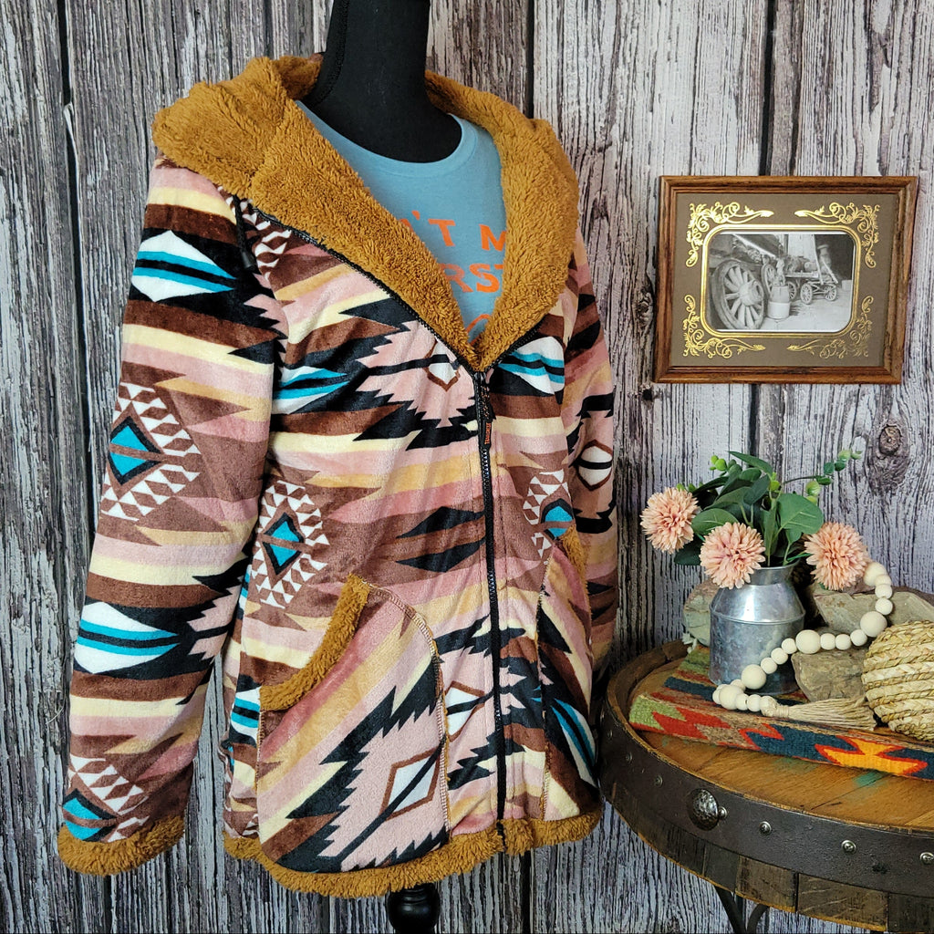 Women's Fleece Jacket by All Weather Outwear pink aztec design