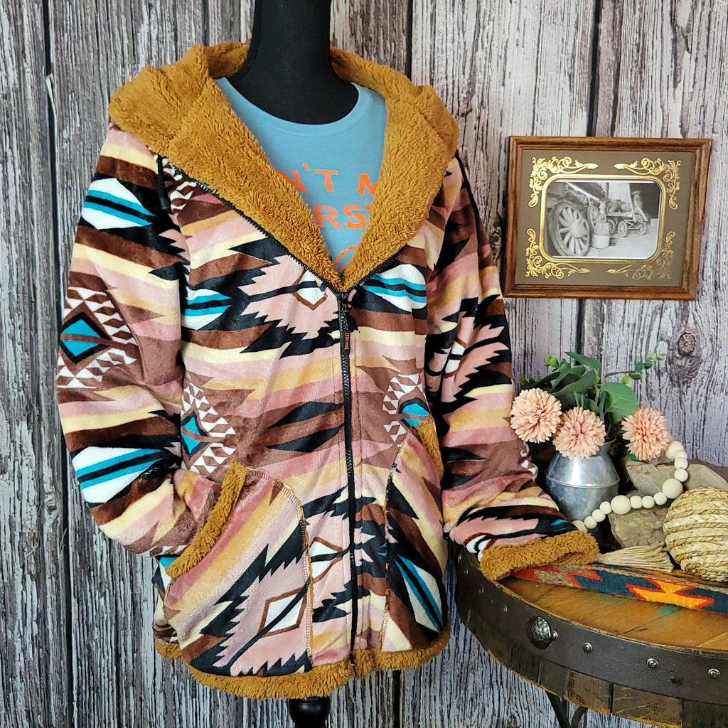 Women's Fleece Jacket by All Weather Outwear pink aztec design