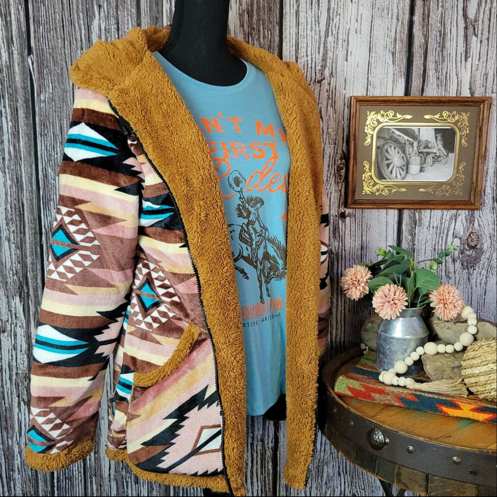 Women's Fleece Jacket by All Weather Outwear pink aztec design