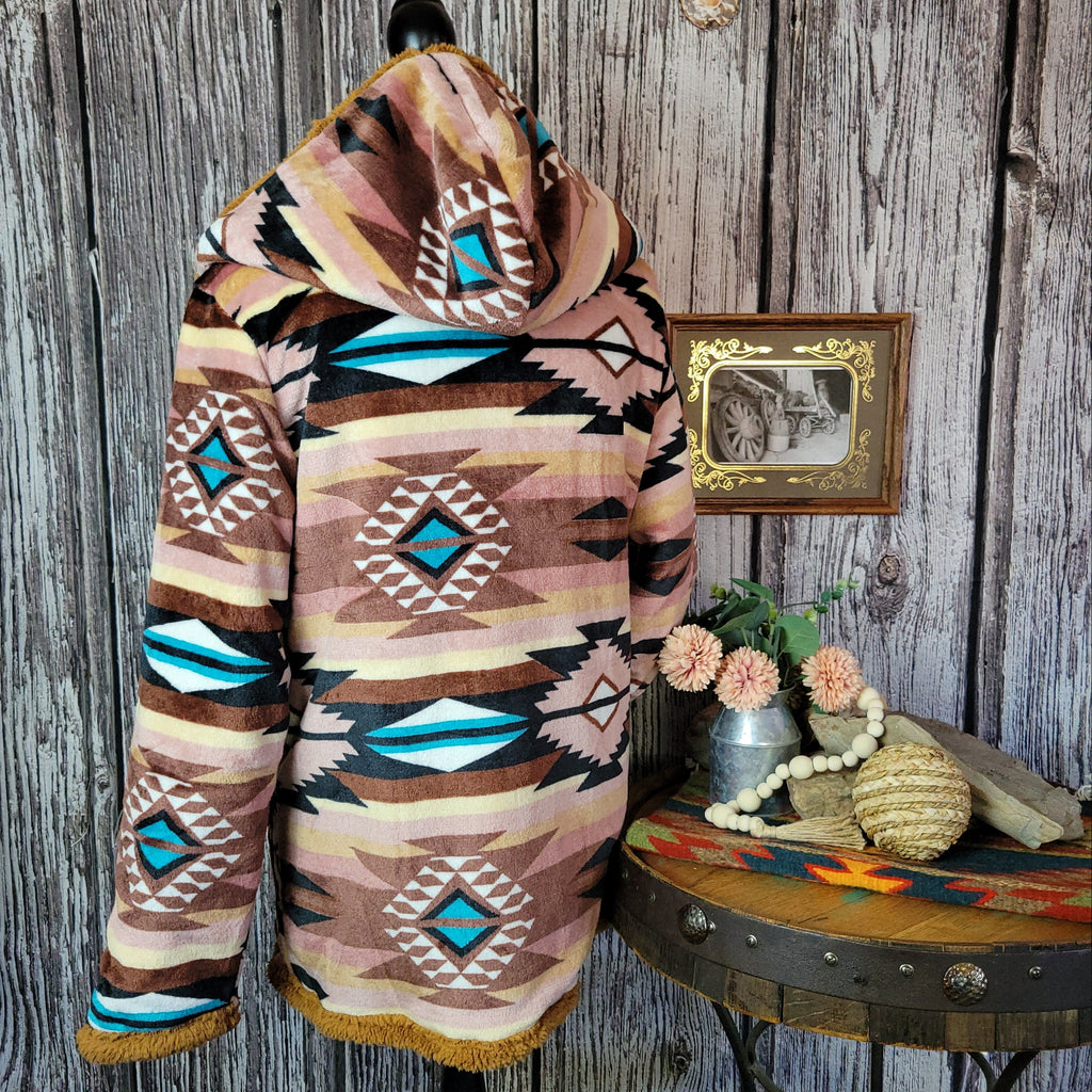 Women's Fleece Jacket by All Weather Outwear pink aztec design