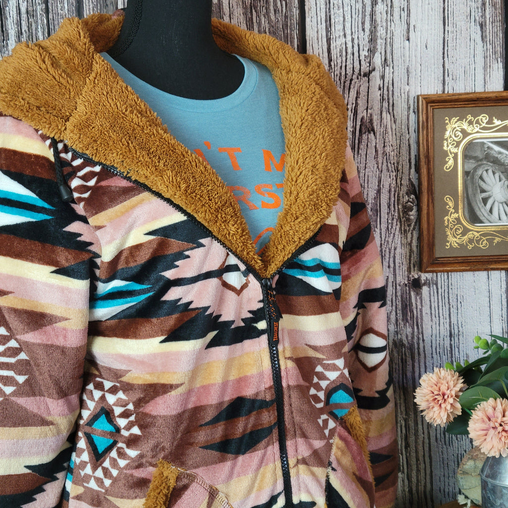 Women's Fleece Jackets by All Weather Outwear pink aztec design 