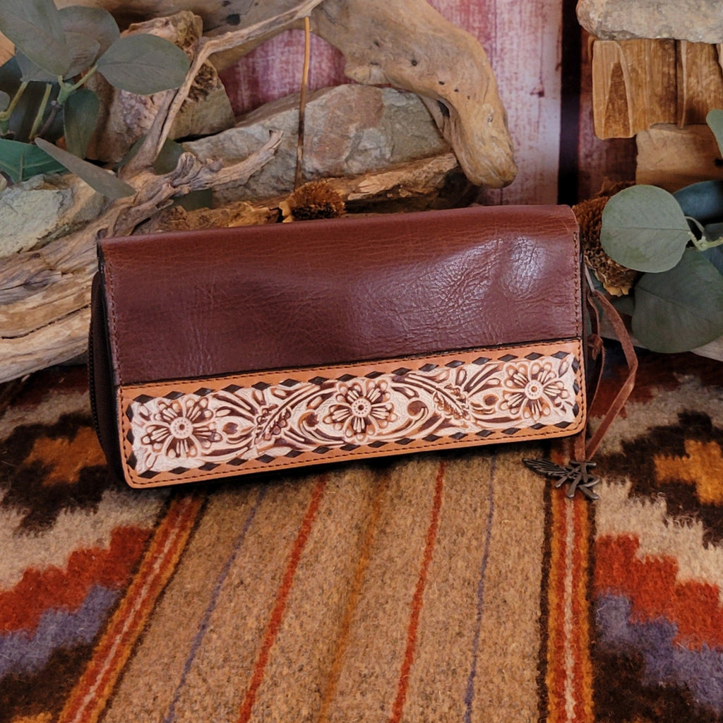 Women's Floral Tooled Leather Wallet by Angel Ranch D330006202 Front View