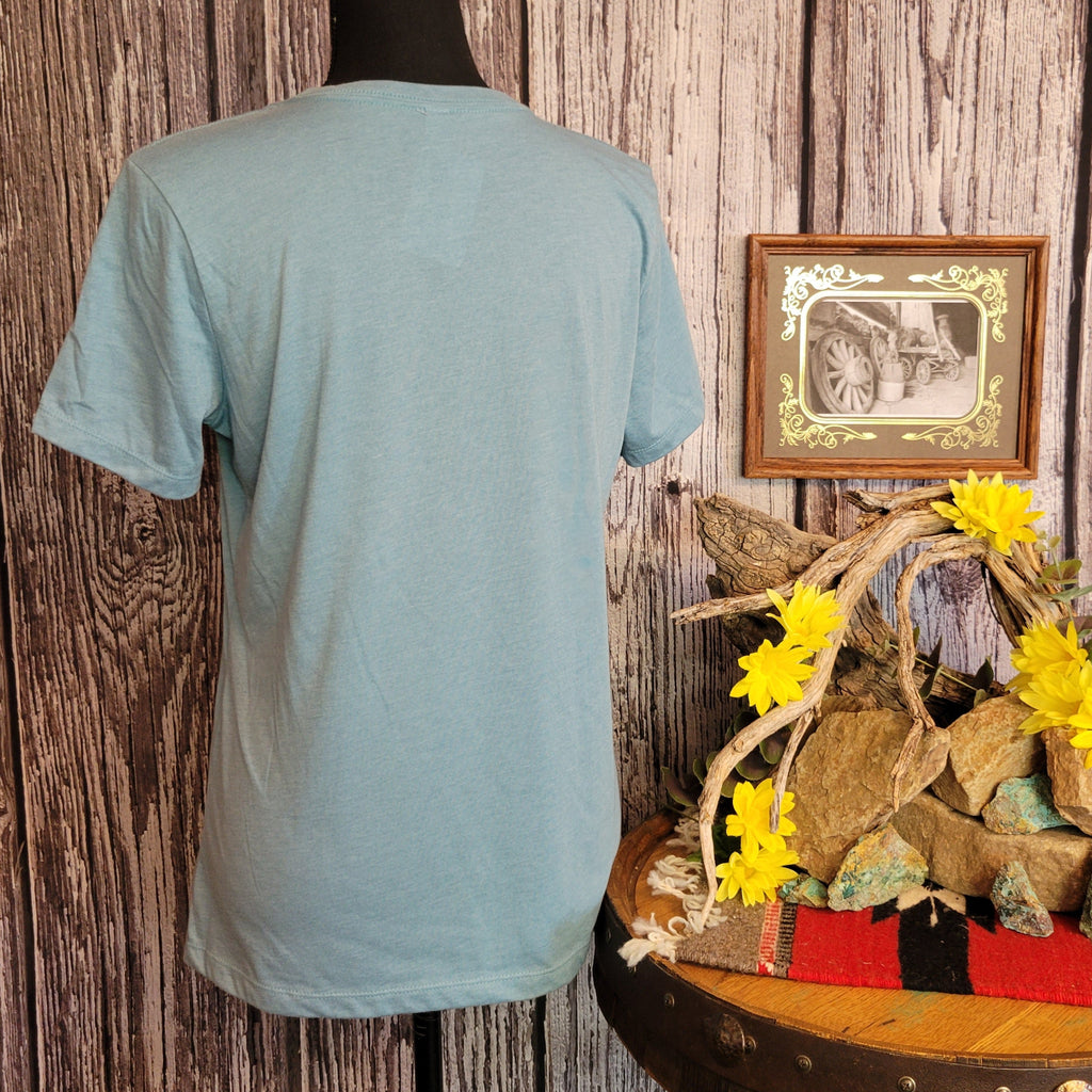 Light blue t-shirt with plain backing.