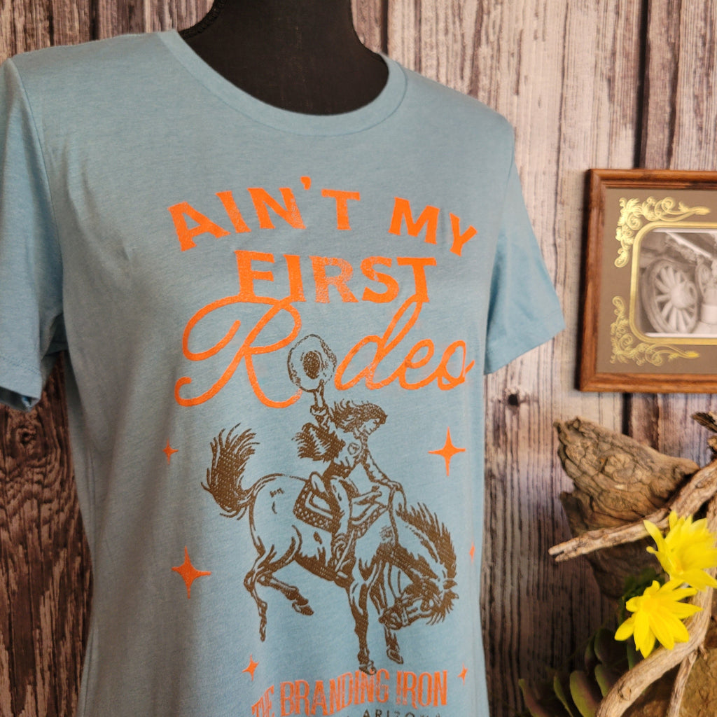 Light blue t-shirt with graphic design.