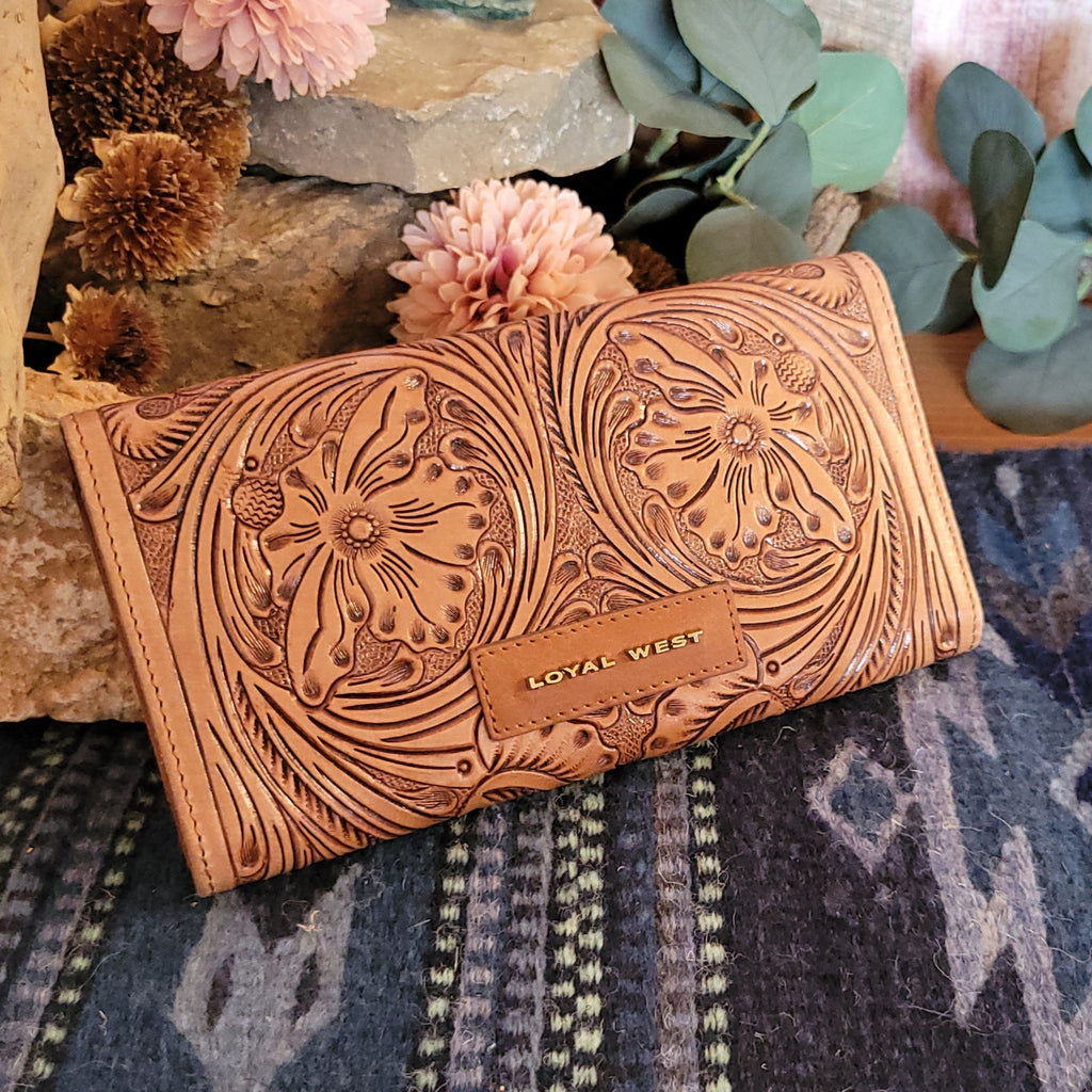 Women's Hand Tooled "Gloriana" Leather Wallet by Loyal West LW-SS25-090-LW Back View