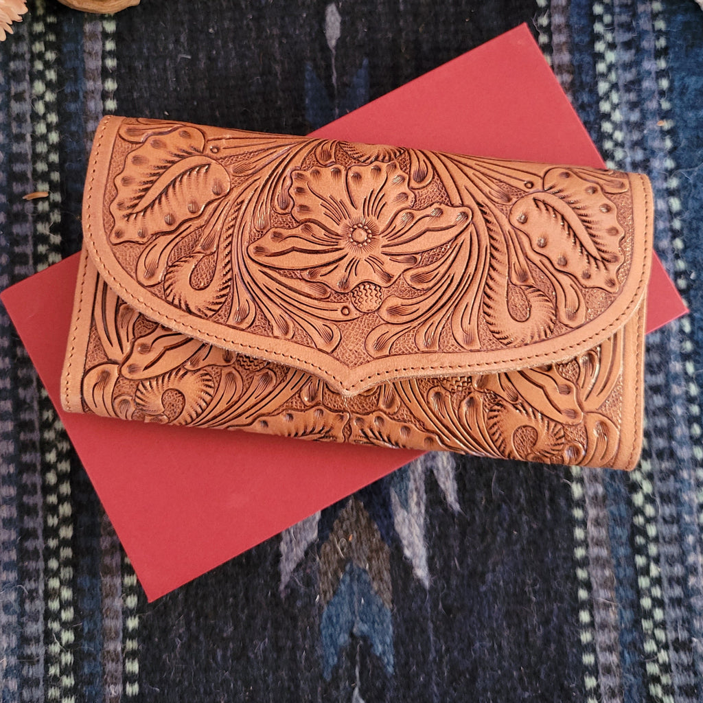 Women's Hand Tooled "Gloriana" Leather Wallet by Loyal West LW-SS25-090-LW Front View