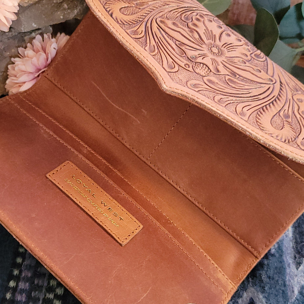 Women's Hand Tooled "Gloriana" Leather Wallet by Loyal West LW-SS25-090-LW Inside View