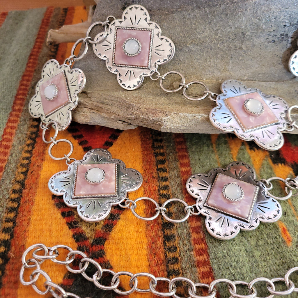 Women's Large Concho Belt With Pink Opal by Catchfly  24137BE1 Detailed View