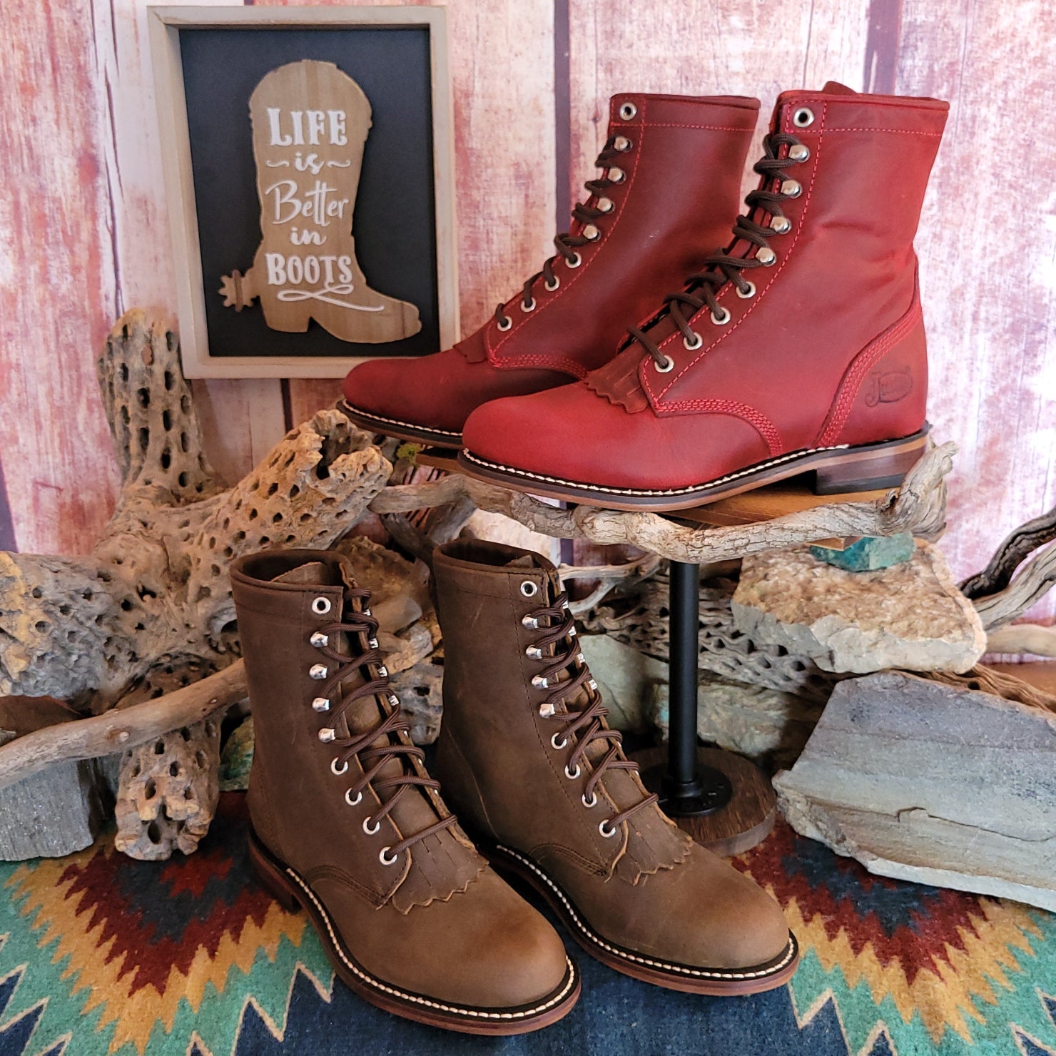 Women's Leather Water Buffalo Lace Up Boots 