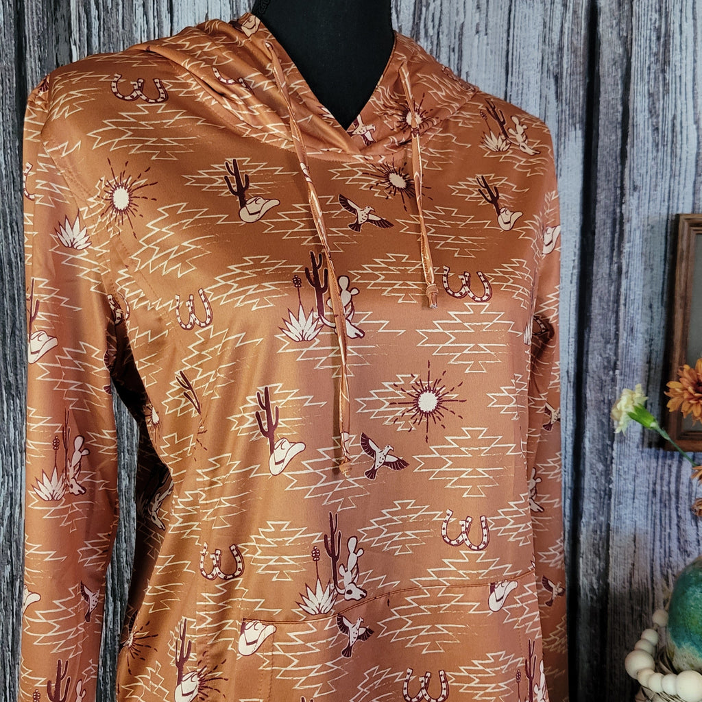 A close-up of the western patterns on the front.