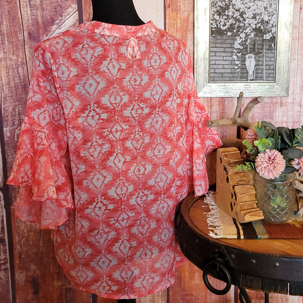 Women's Short Sleeve Aztec Print Shirt by Roper   03-051-0590-3061PI Back View