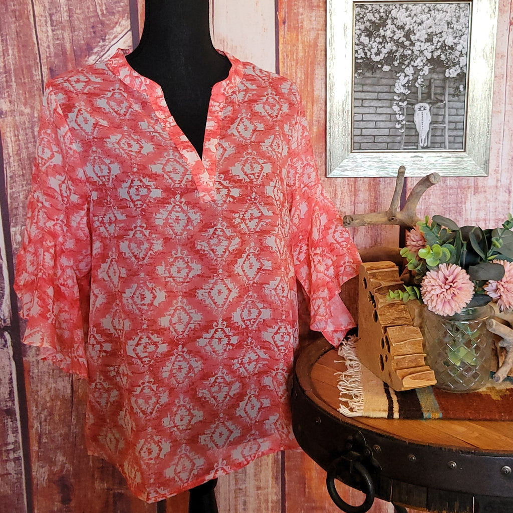 Women's Short Sleeve Aztec Print Shirt by Roper   03-051-0590-3061PI Front View