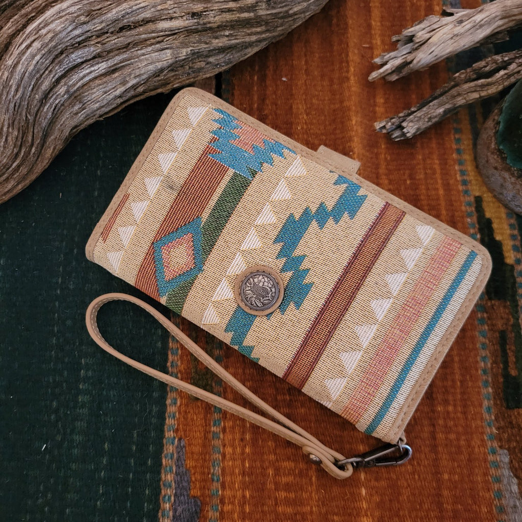 Women's Tan Jacquard Concho Slim Wallet with Wristlet by Justin 24018516W Back Top View