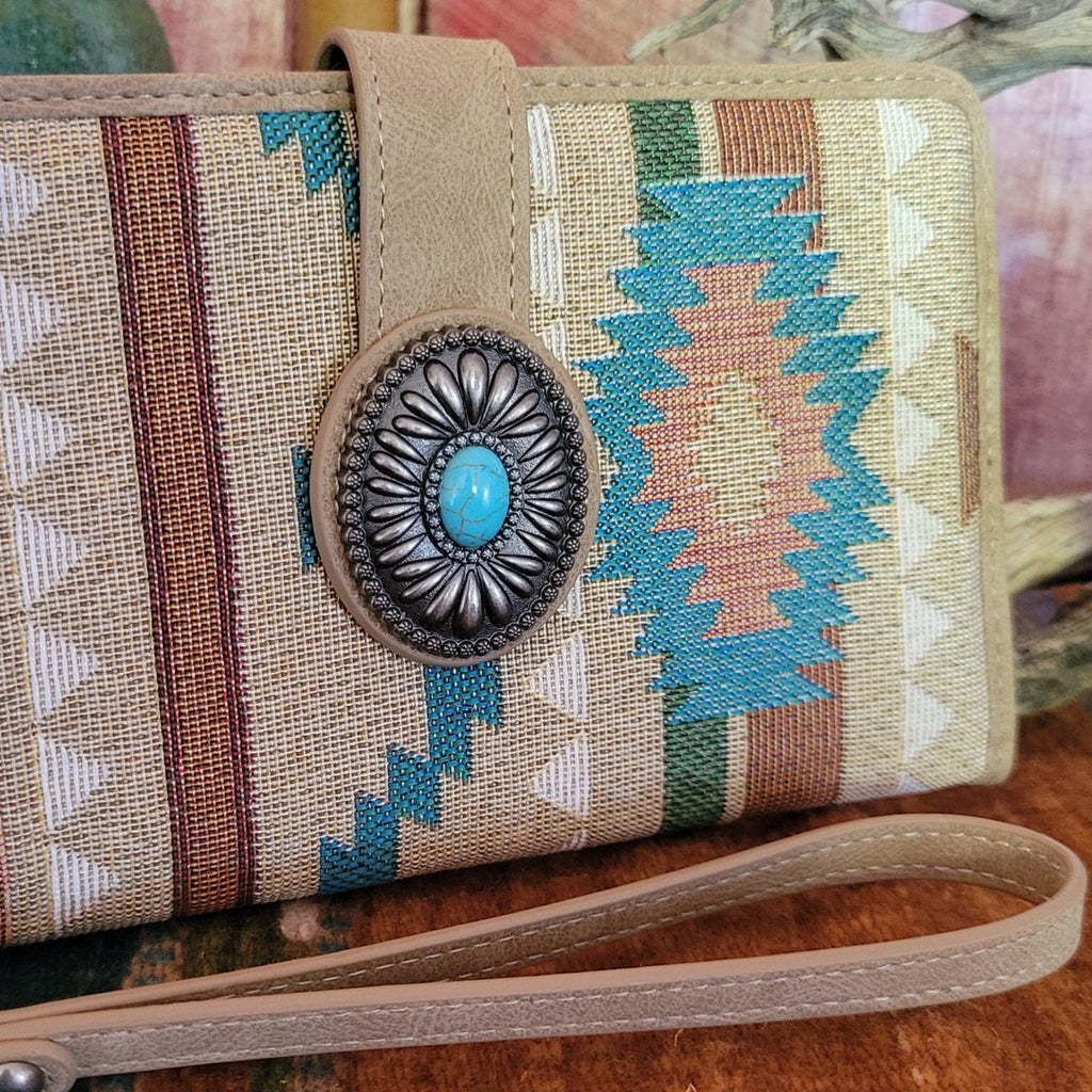 Women's Tan Jacquard Concho Slim Wallet with Wristlet by Justin 24018516W Detailed View