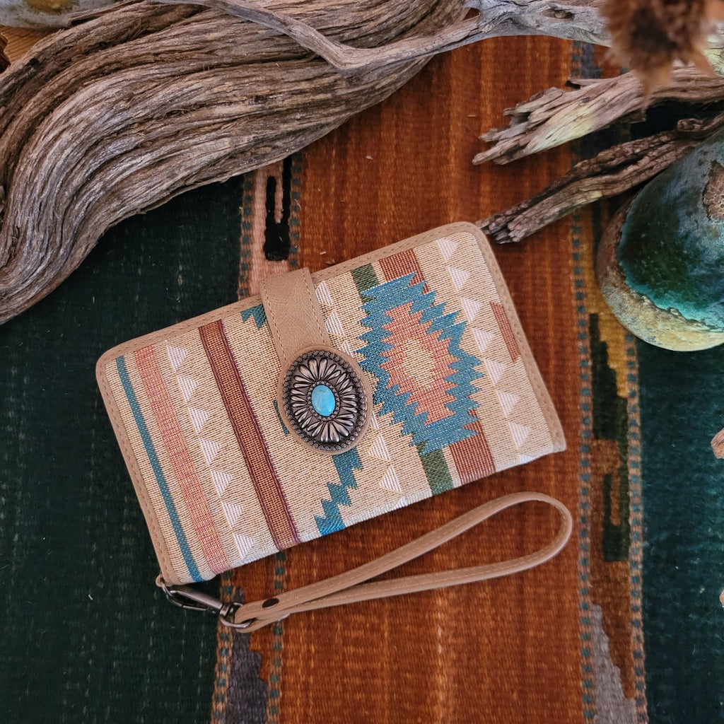 Women's Tan Jacquard Concho Slim Wallet with Wristlet by Justin 24018516W Top View