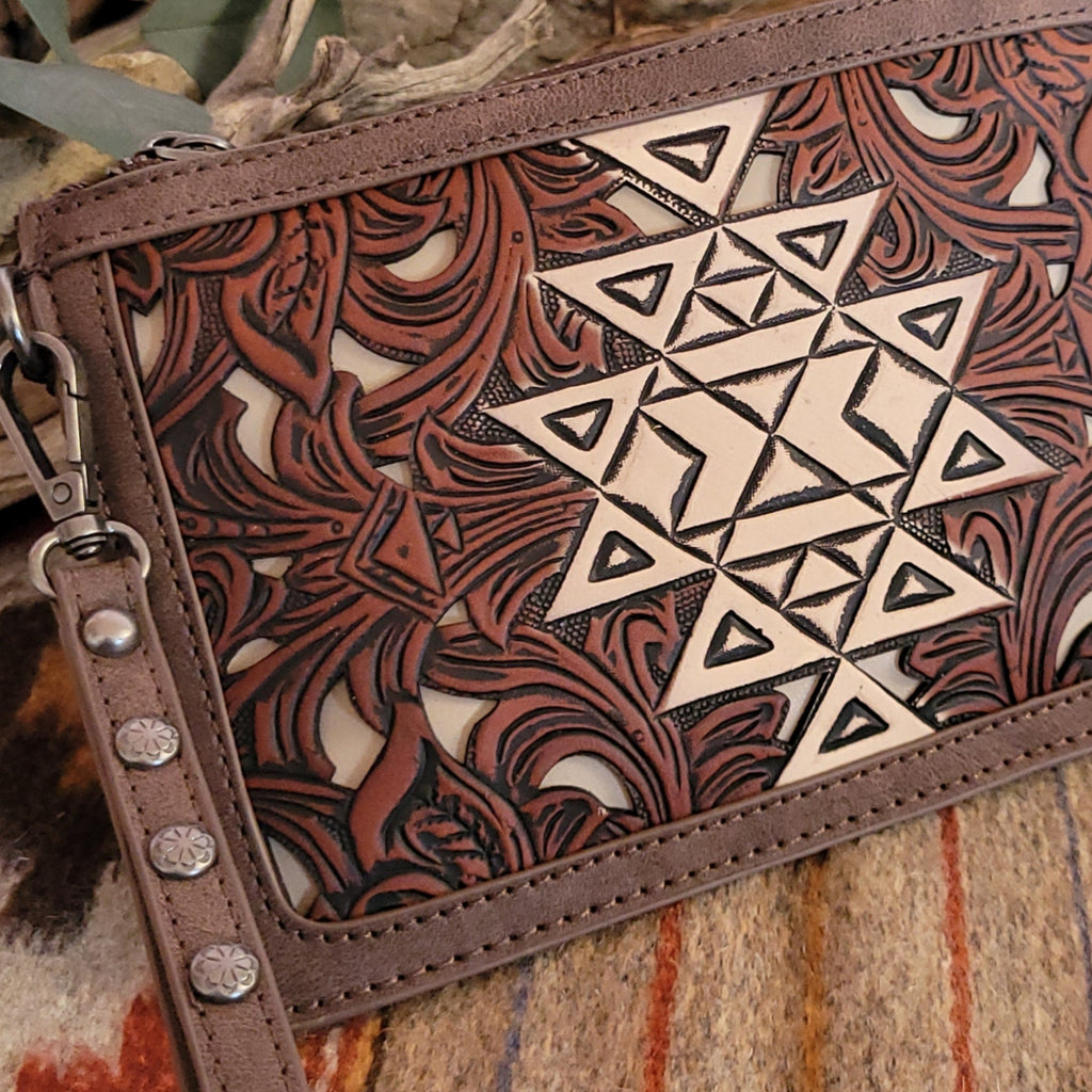 Women's Tooled Aztec Floral Clutch by Trinity Ranch TR190-181CF Detailed View