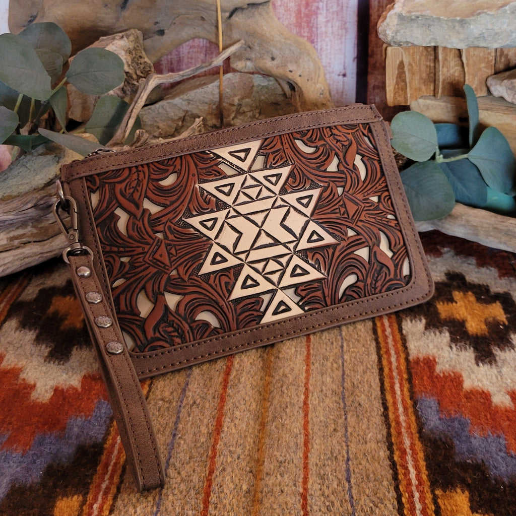 Women's Tooled Aztec Floral Clutch by Trinity Ranch TR190-181CF Front View