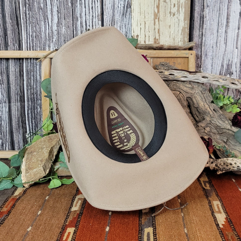 The inside of the hat features a sweatband and logo.