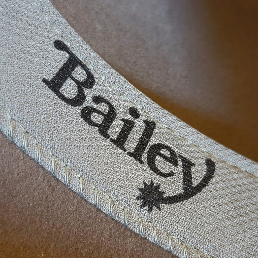 Close up of the brand's name on the sweatband.