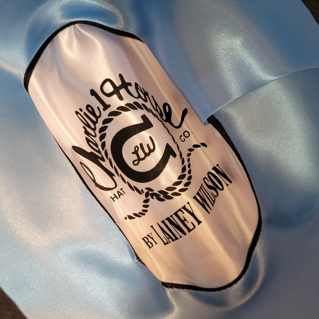 A close-up of the logo on the interior satin inside.