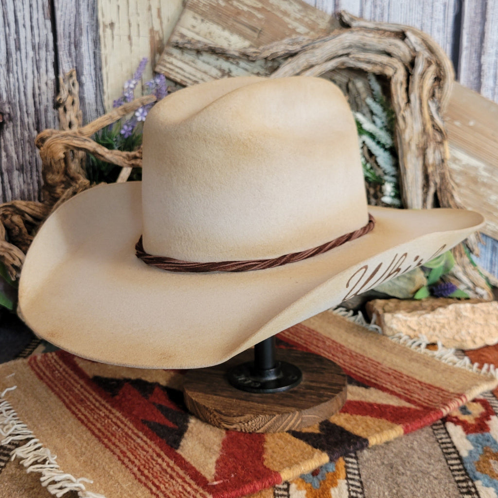 Ombre tan hat with a brown twisted band.