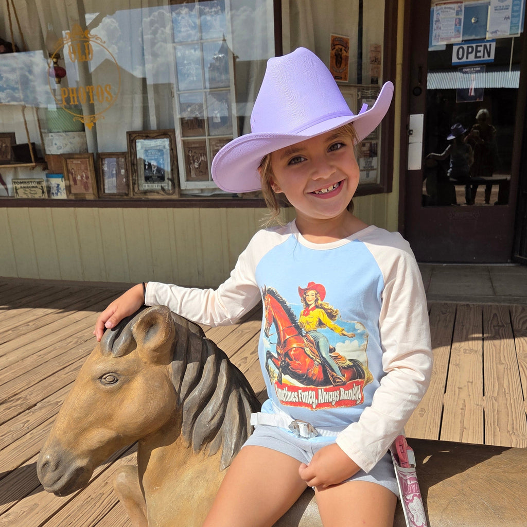 Kids' "Sometimes Fancy Always Ranchy" Long Sleeve Tee by Shea Baby  on model1