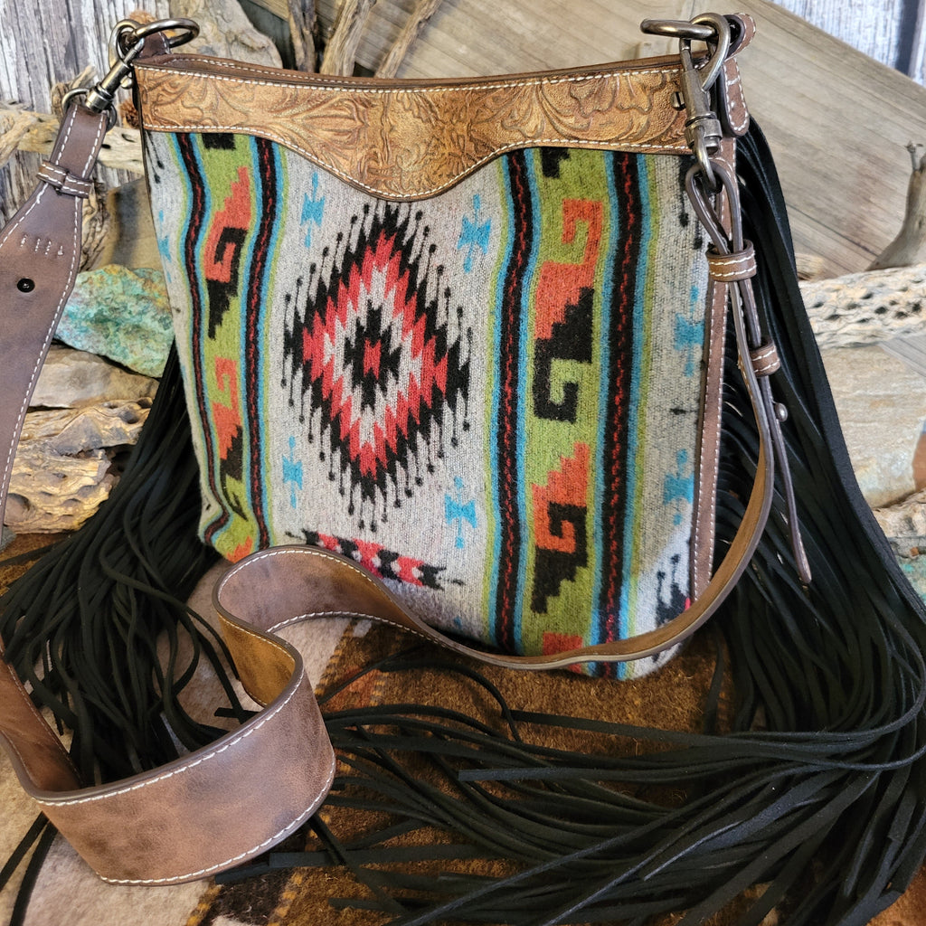  Women's Western Blanket Style wtih black fringe Concealed Carry Purse by Justin 