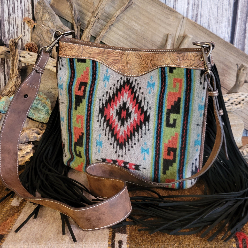  Women's Western Blanket Style wtih black fringe Concealed Carry Purse by Justin 