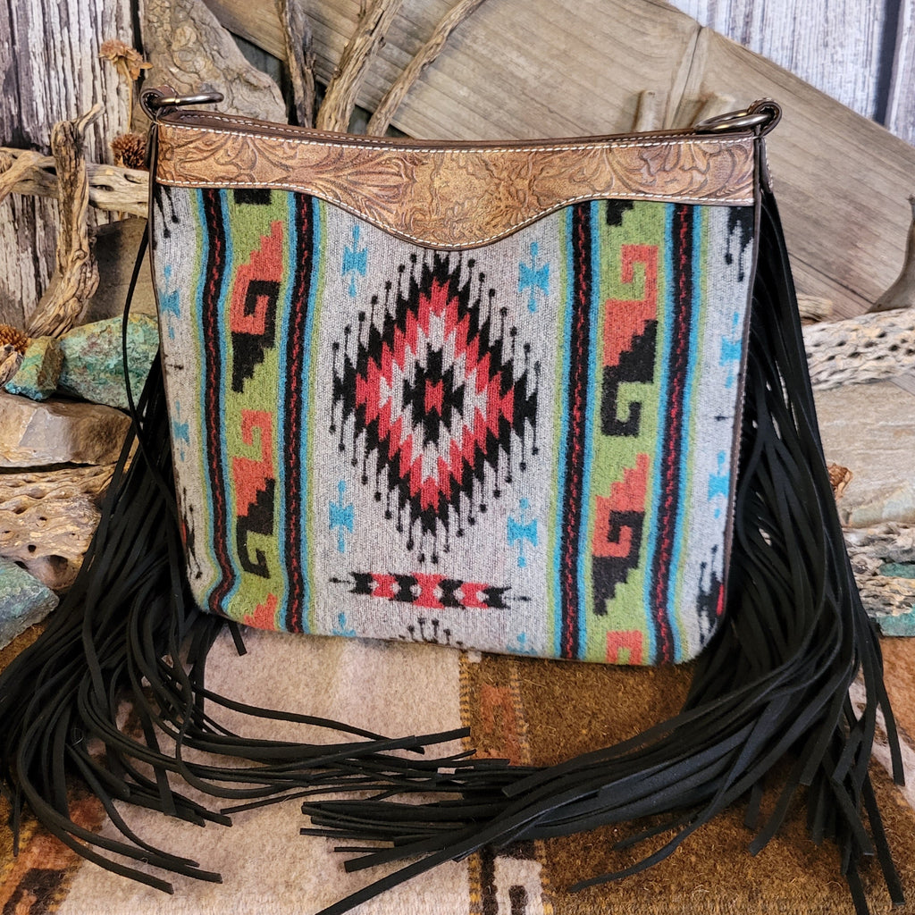  Women's Western Blanket Style wtih black fringe Concealed Carry Purse by Justin 