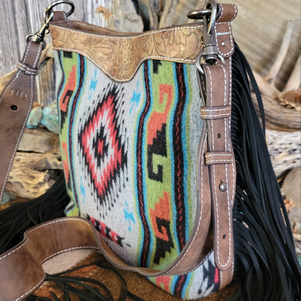  Women's Western Blanket Style wtih black fringe Concealed Carry Purse by Justin 