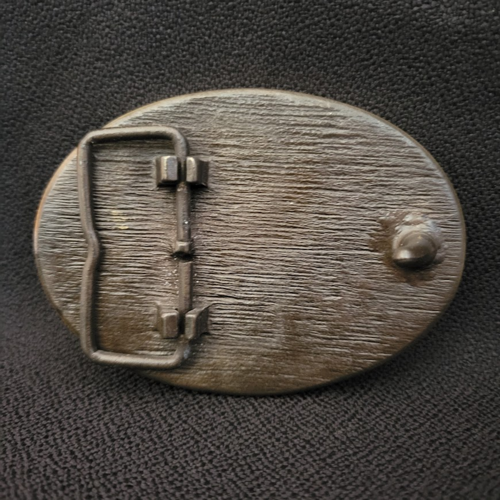 Belt Buckle, the "Tombstone" Brass by Montana Silversmiths Back View