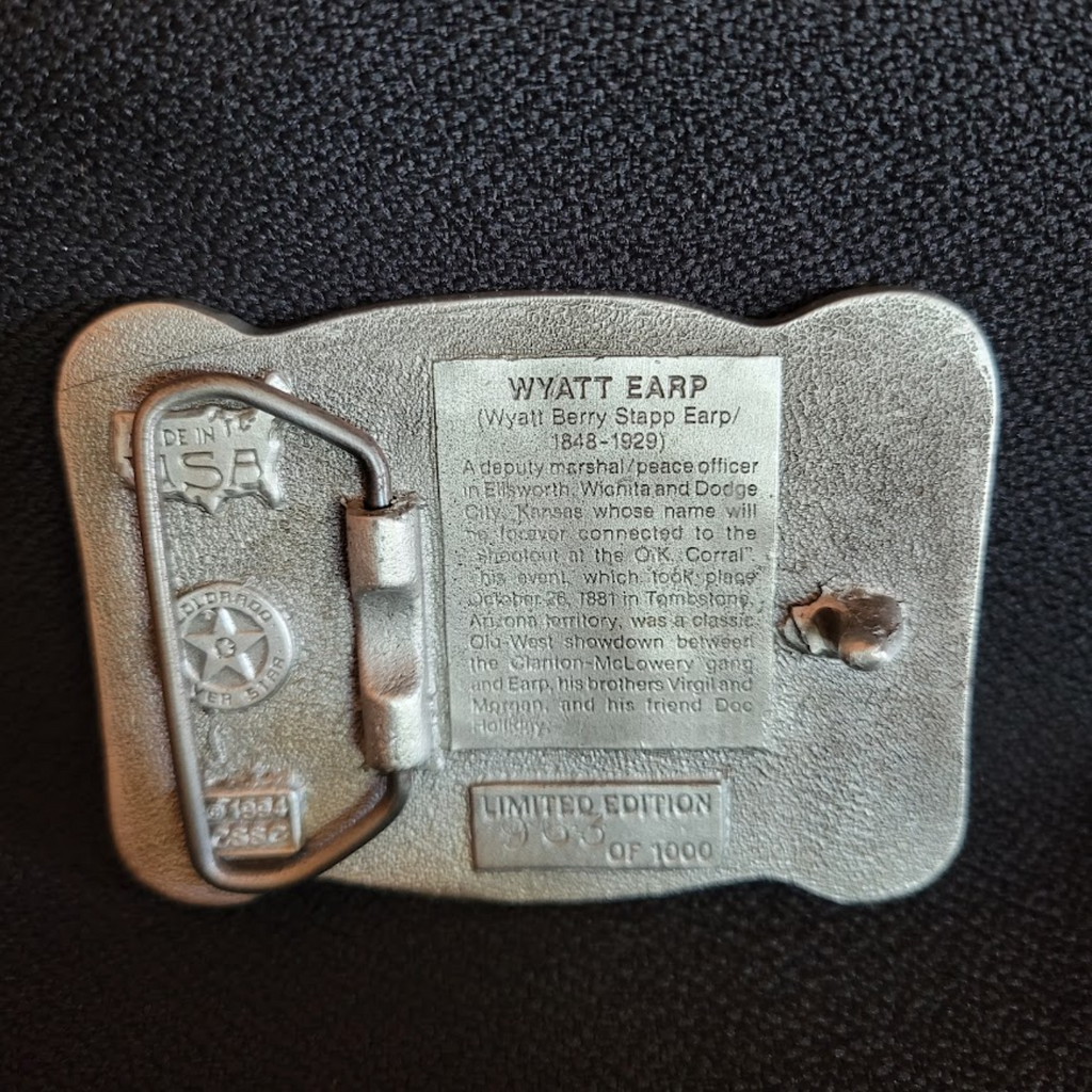 Belt Buckle the "Wyatt Earp" Limited Edition by Colorado Silver Star Back View