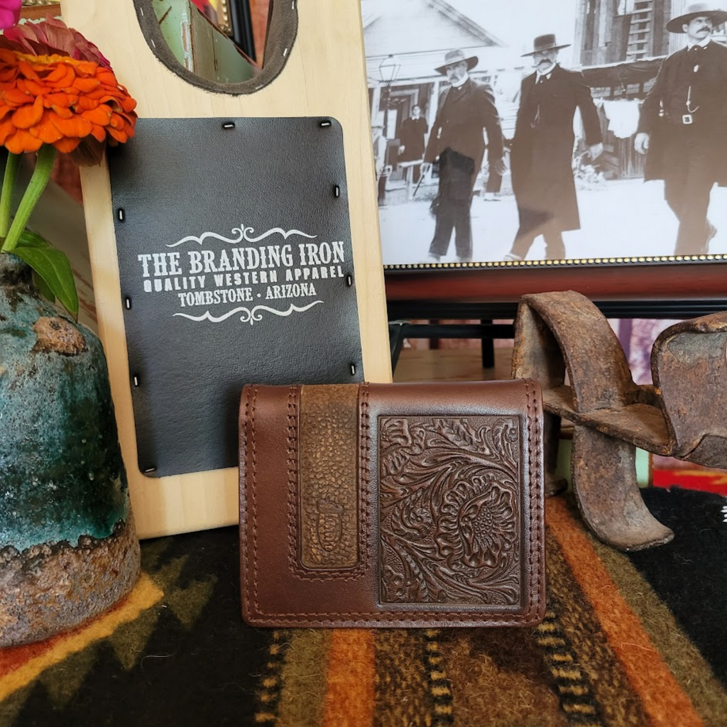 Front Pocket Bi-Fold Leather Wallet the "Tooled" by Justin Front View