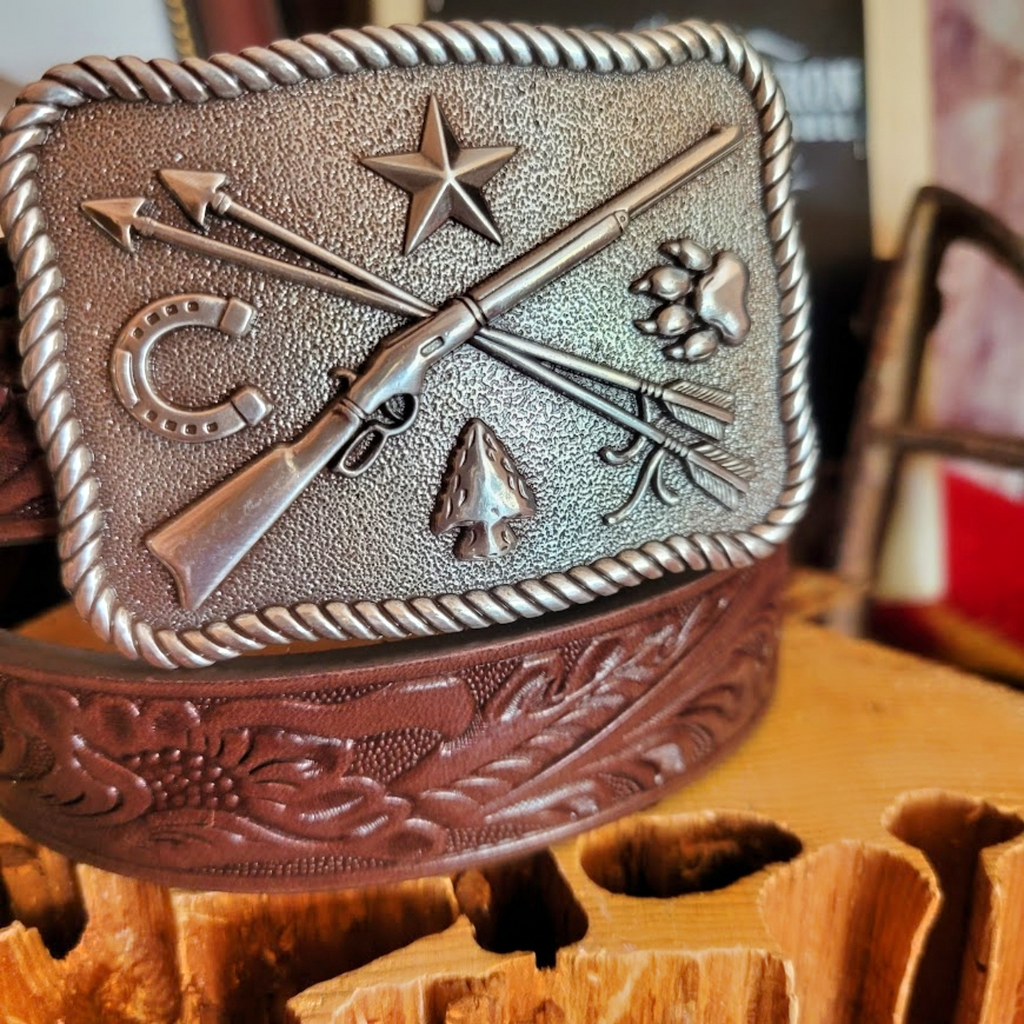 Kids Leather Belt “Cowboy and Indian” by Tony Lama Buckle View