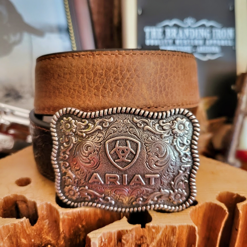 Kids Leather Belt the Flora Tooled Brown Belt by Ariat Buckle View
