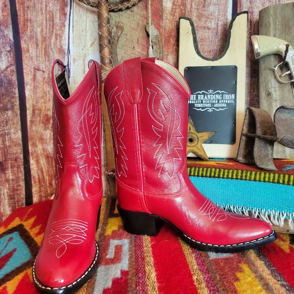 Kids Leather Boots "Red" by Old West Front View