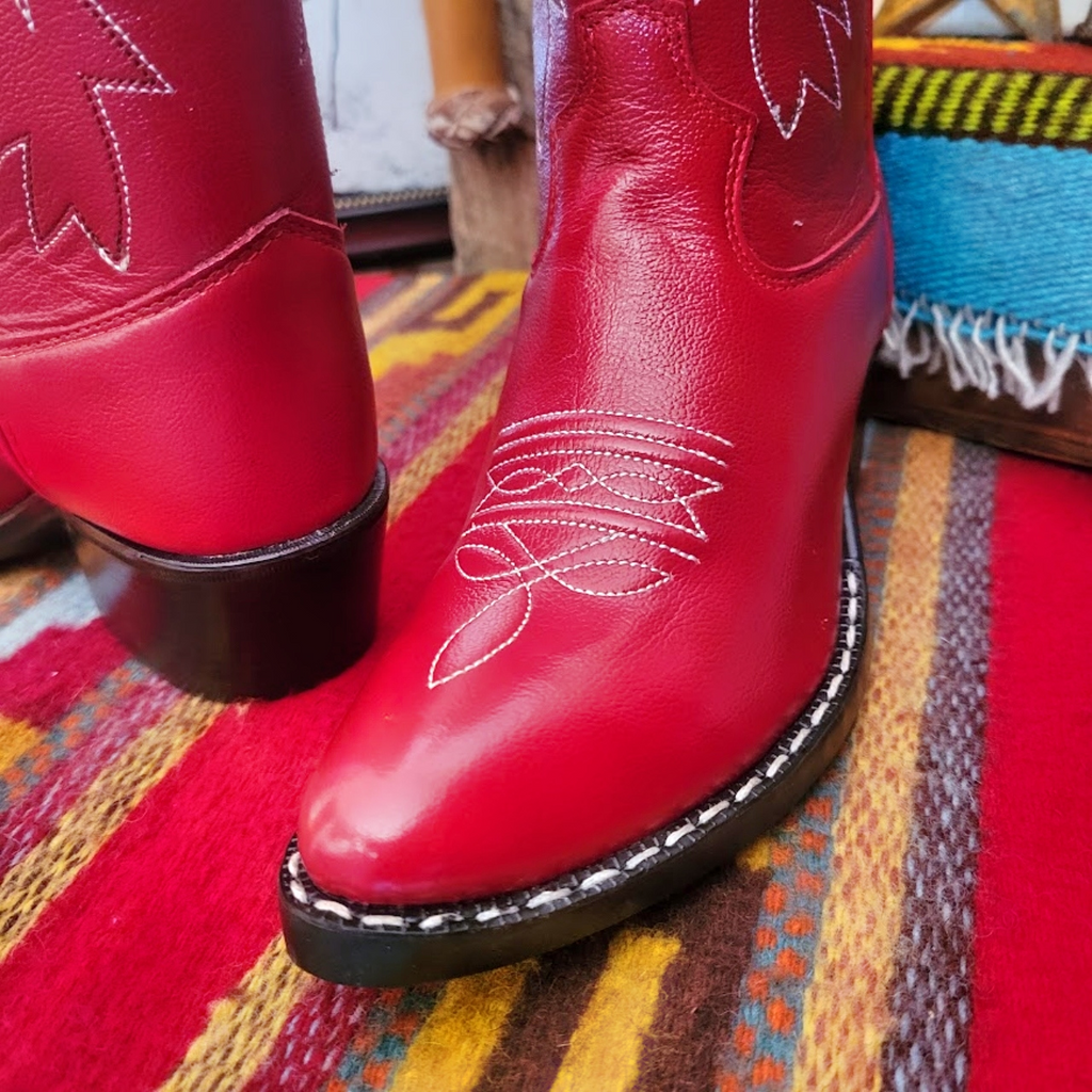 Kids Leather Boots "Red" by Old West Toe/Heel View