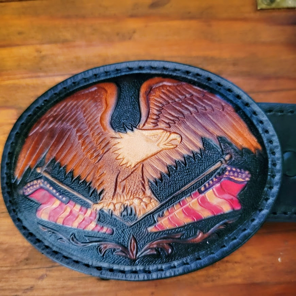Leather Belt, the "American Heritage" by Tony Lama Buckle View