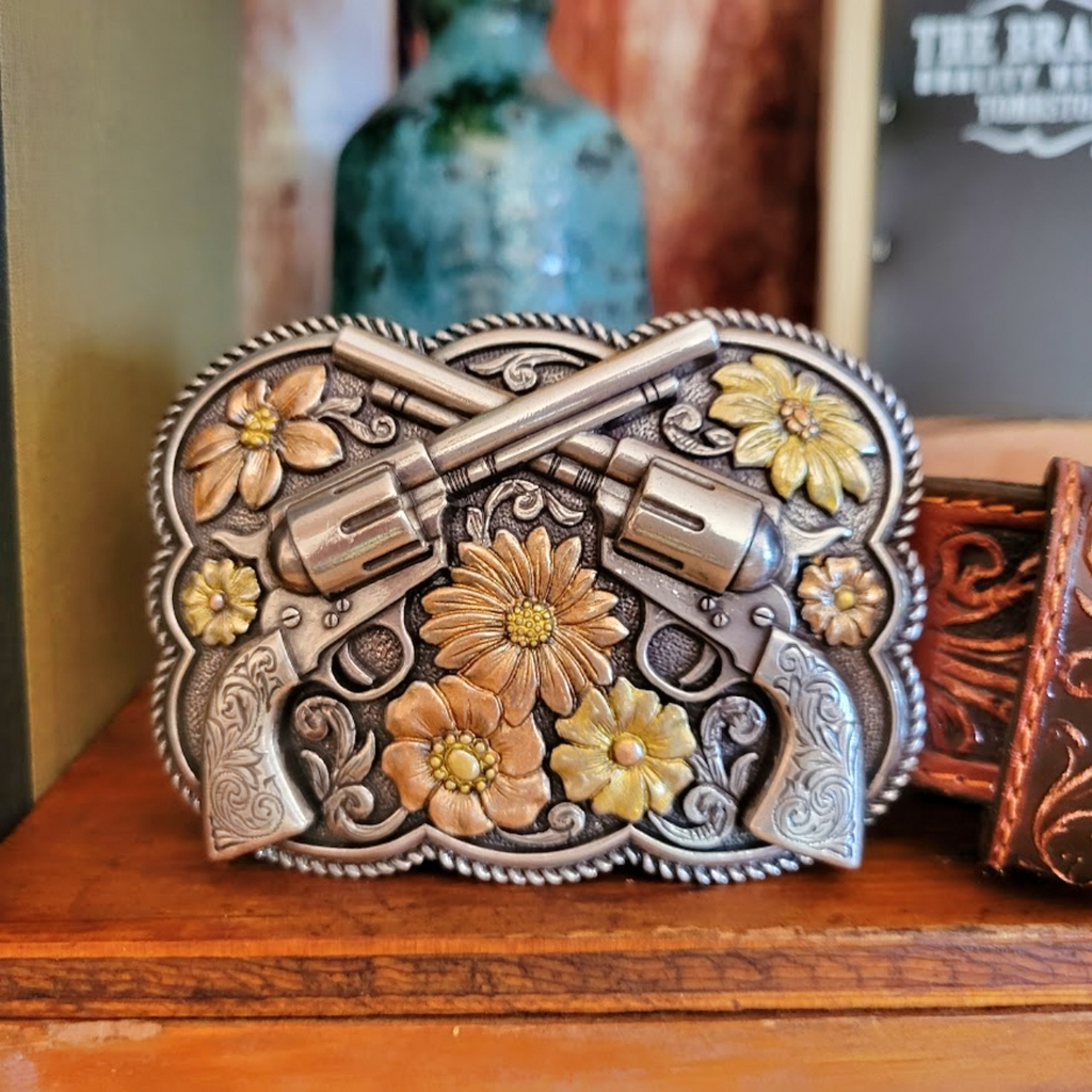 Leather Belt, the "Bandit Queen" by Tony Lama Buckle View
