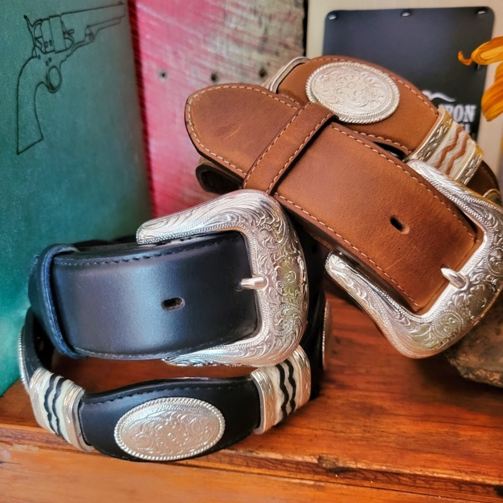 Leather Belt, the "Cutting Champ" by Tony Lama  Buckle View
